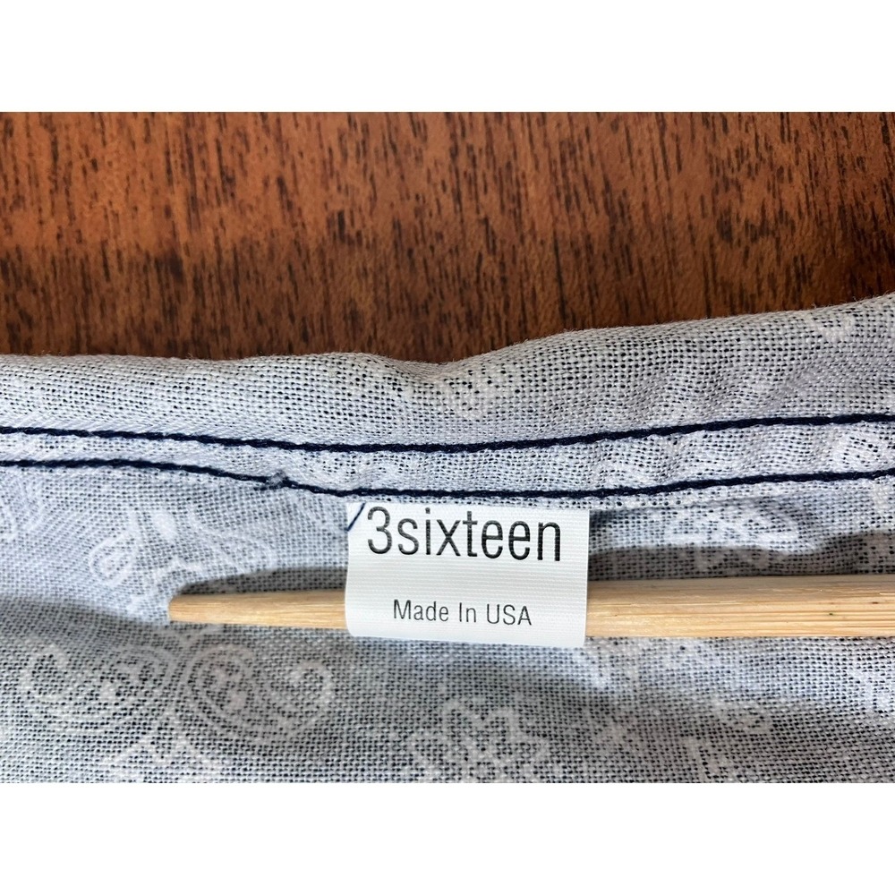 3sixteen Mens Small Navy Blue Bandana Paisely Print Cotton Linen Shirt Made USA - Picture 5 of 13